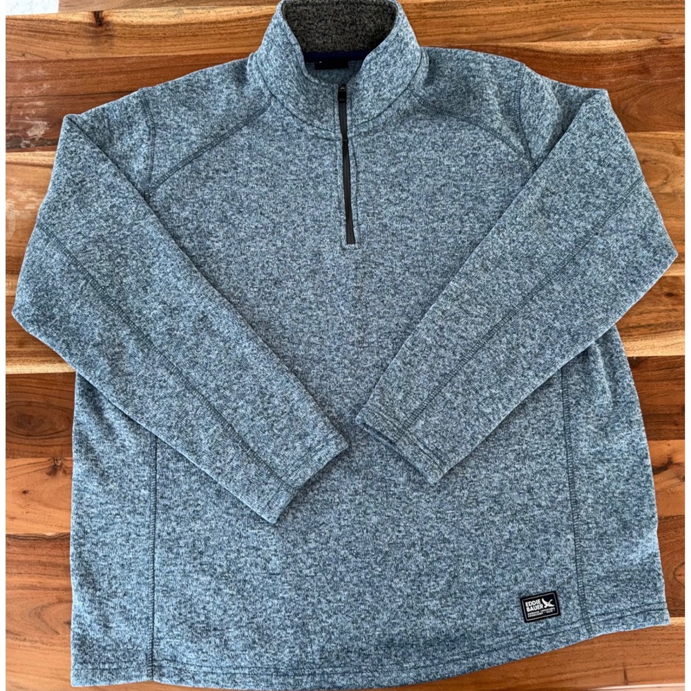 Eddie Bauer Mens 2XL Blue Heather Sweater Fleece Quarter Zip Pullover Jacket